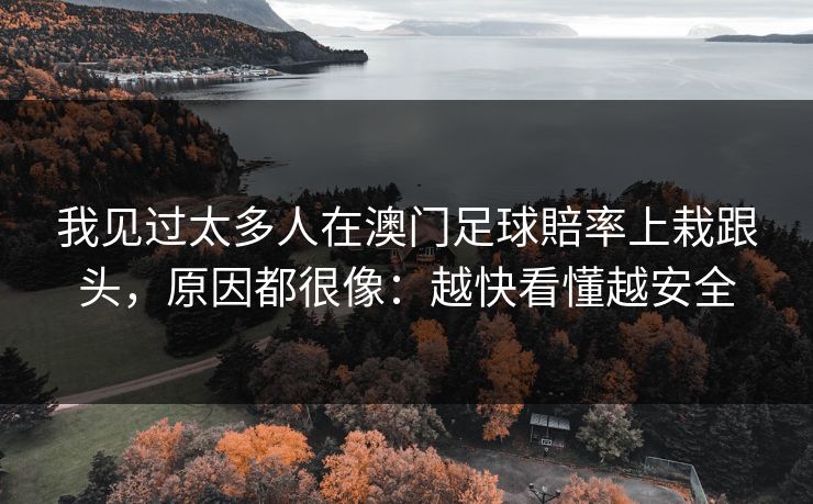 我见过太多人在澳门足球賠率上栽跟头，原因都很像：越快看懂越安全